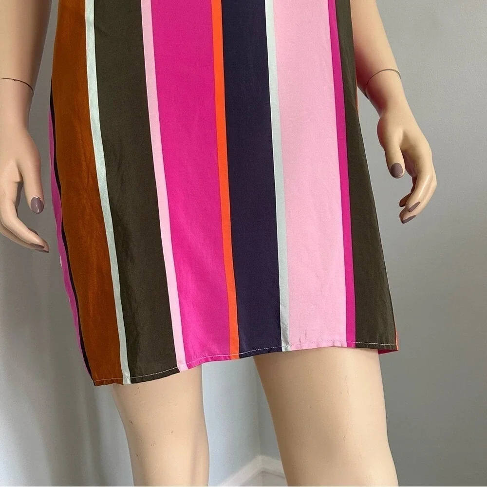Marie‎ Oliver Silk Multi Color Striped sheath tunic dress women's M
